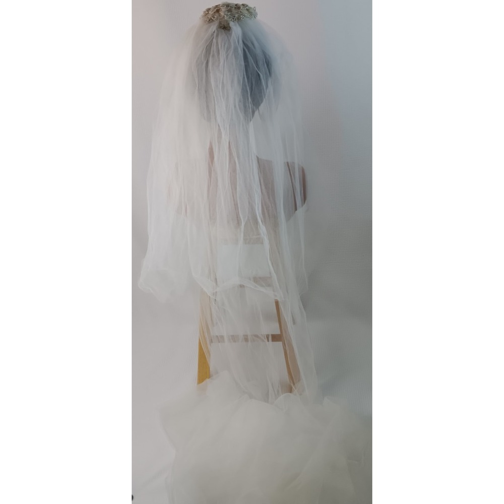 Vintage bridal wedding Tulle net beaded head piece layered long Veil 122.5" long - Picture 3 of 11